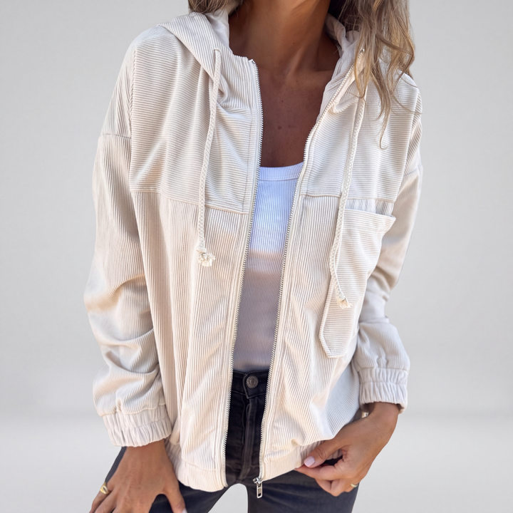 Vivienne | Veste Femme en Velours Côtelé à Capuche Zippée
