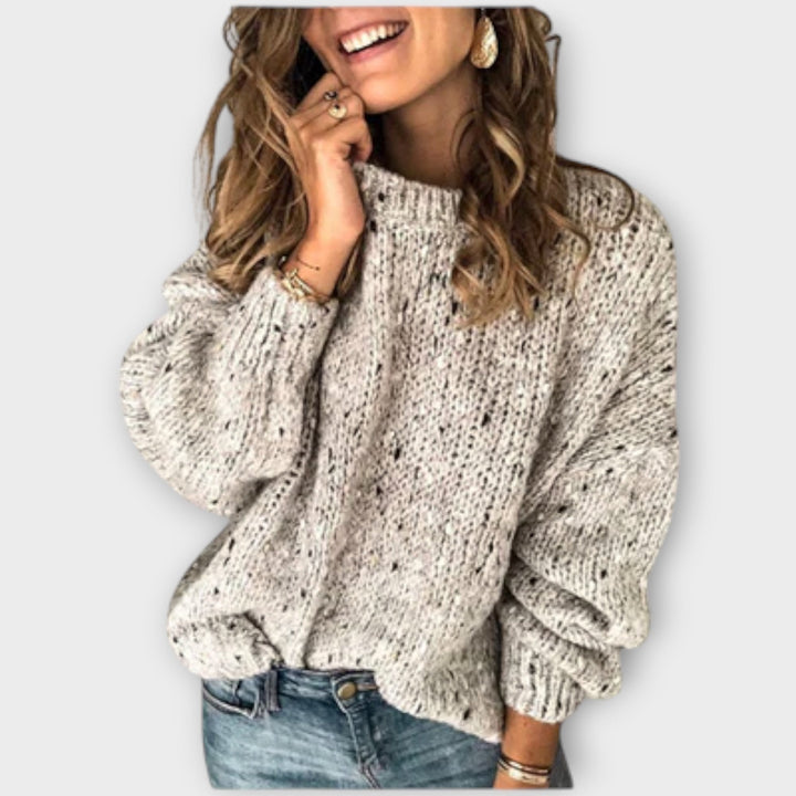 Pull en Maille Beige à Pois – Style Rétro