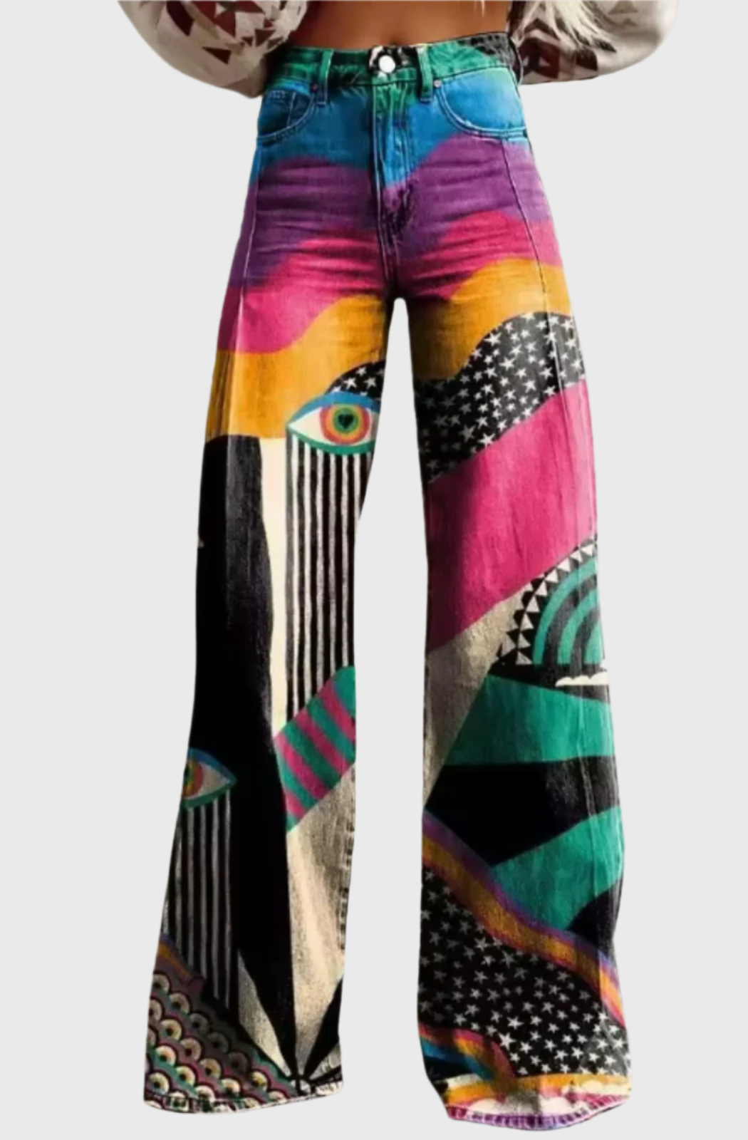 Pantalon Femme Taille Haute à Jambes Larges – Style Bohème Vintage