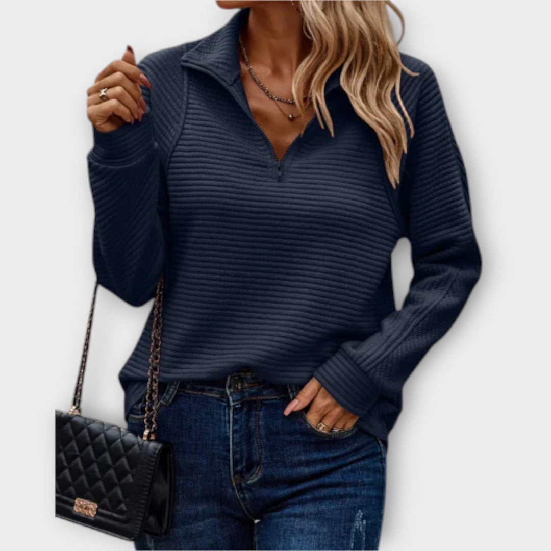 Pull Femme Rose Côtelé à Demi-Zip