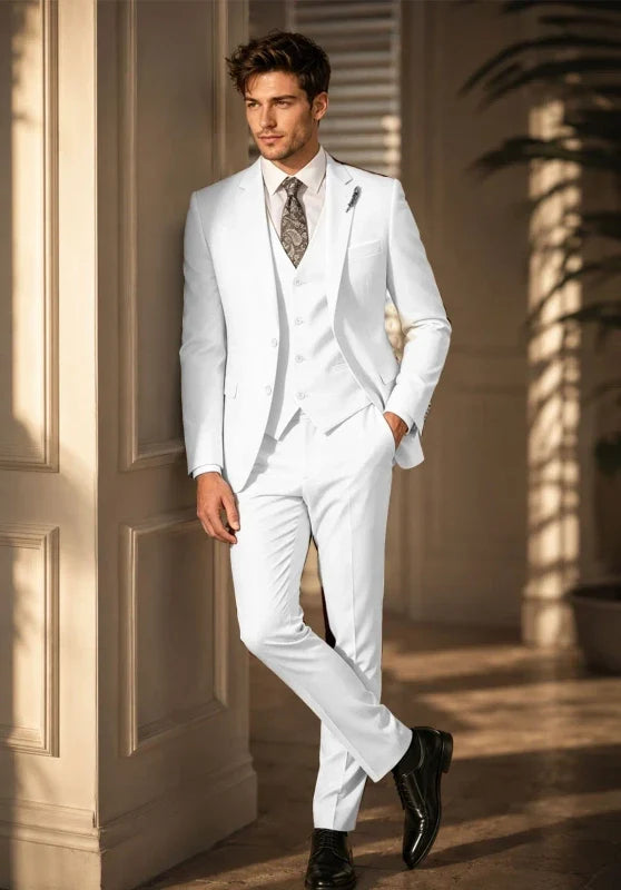 Costume Trois Pièces Homme Coupe Formelle avec Col Notch et Gilet Quatre Boutons