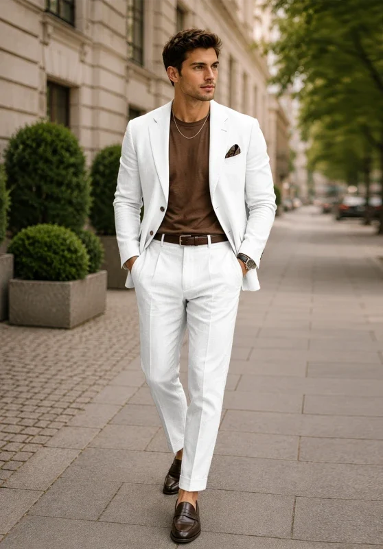 Herrenanzug aus Leinen in Slim Fit mit Ein-Knopf-Verschluss und Brusttasche