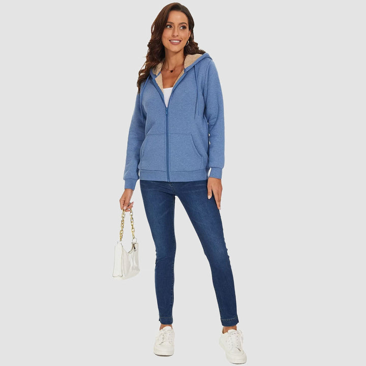 Sweat à Capuche Femme Doublé Sherpa Zippé avec Poches