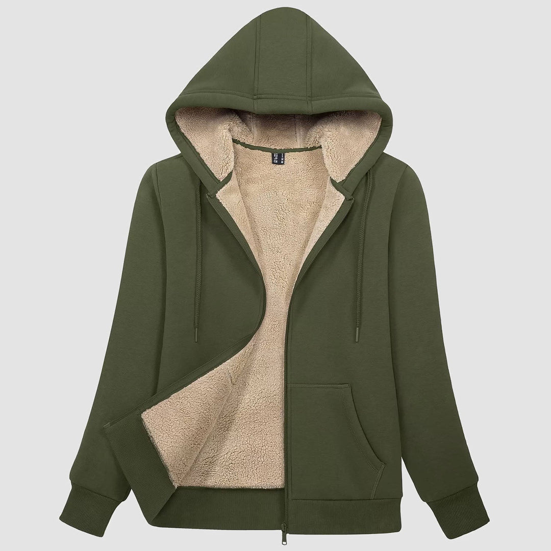 Sweat à Capuche Femme Doublé Sherpa Zippé avec Poches