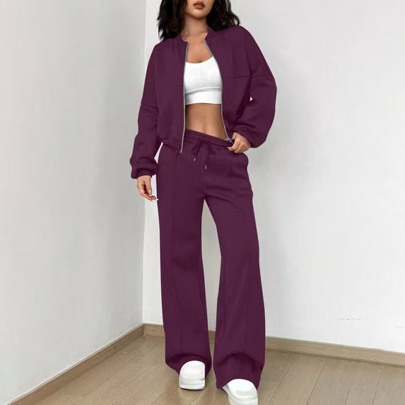 Ensemble Deux Pièces Femme – Sweat Zippé Oversize et Pantalon Large