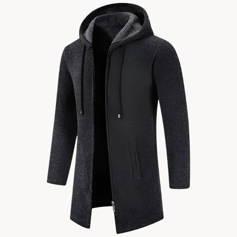 Manteau Long à Capuche en Maille Chinée pour Homme