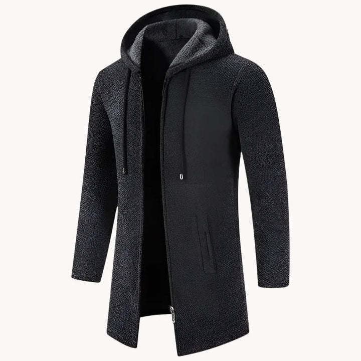 Manteau Long à Capuche en Maille Chinée pour Homme