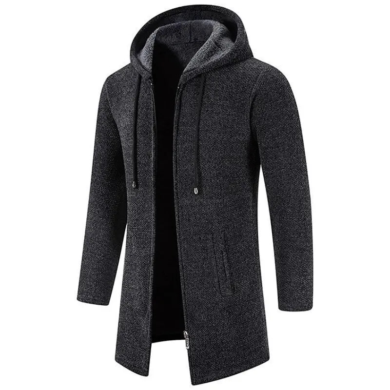 Manteau Long à Capuche en Maille Chinée pour Homme