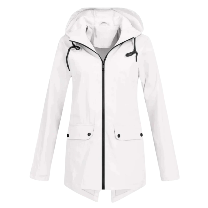 Impermeabile da donna lungo con cappuccio, idrorepellente e antivento, leggero