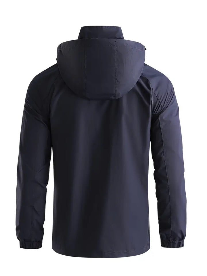 Men's Lightweight Hooded Windbreaker with Zippered Pockets