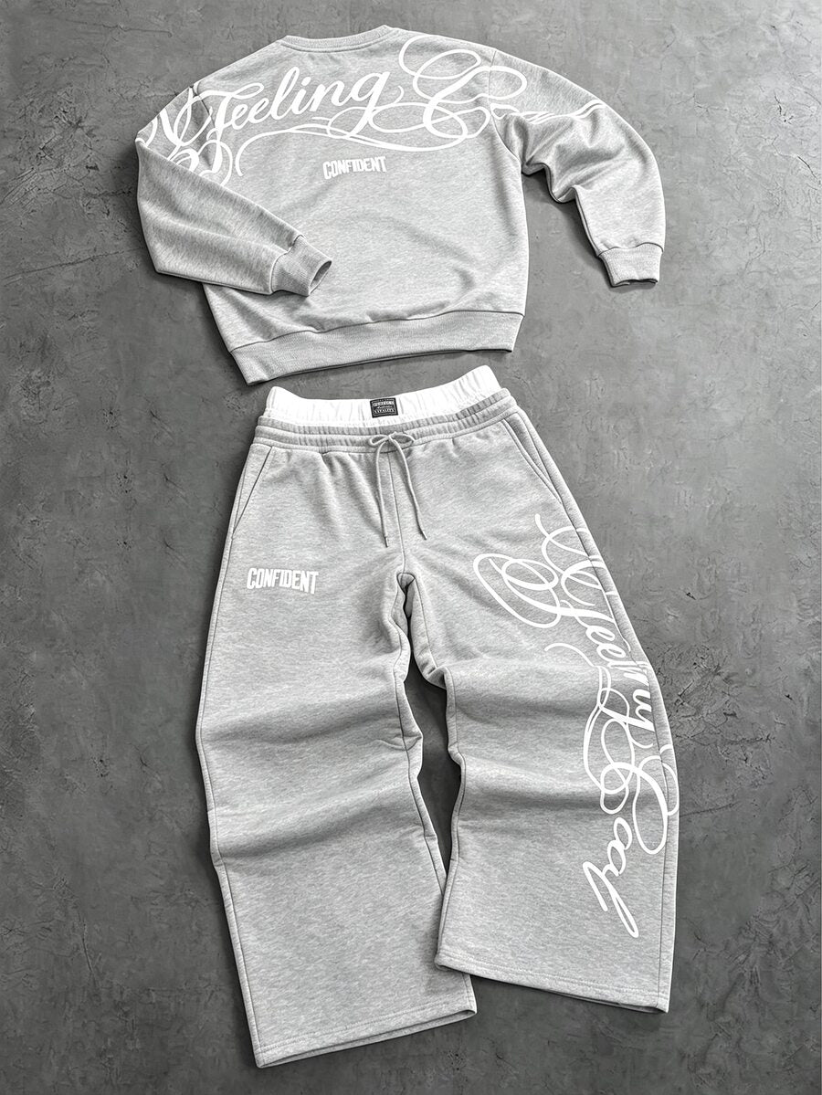Herren-Trainingsanzug mit Rundhalsausschnitt, Gothic-Print und weiter Hose