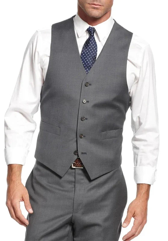 Costume Trois Pièces Homme Coupe Slim Respirant avec Col Notch et Gilet Cinq Boutons