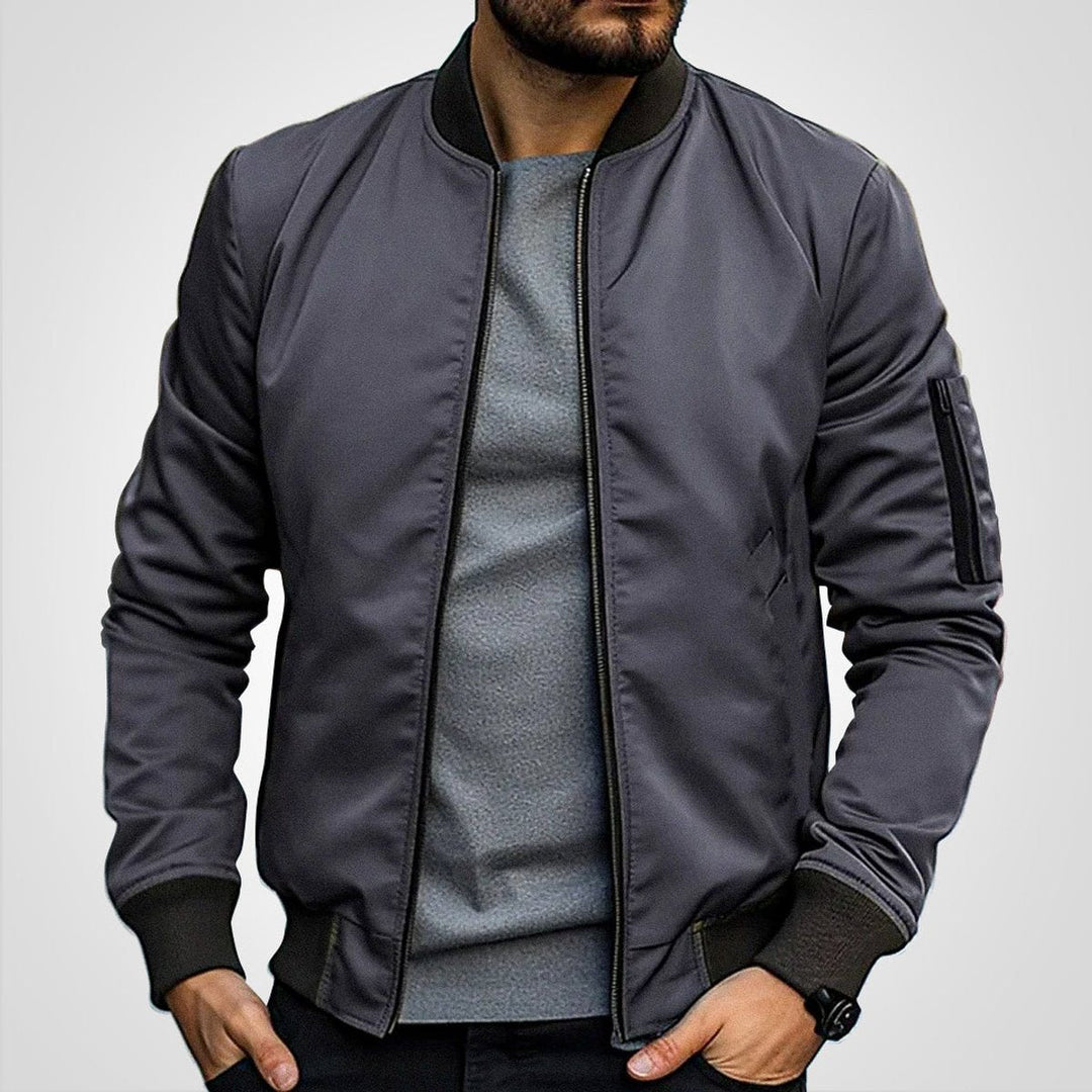 Lightweight Men's Bomber Jacket with Zipper Closure and Ribbed Cuffs