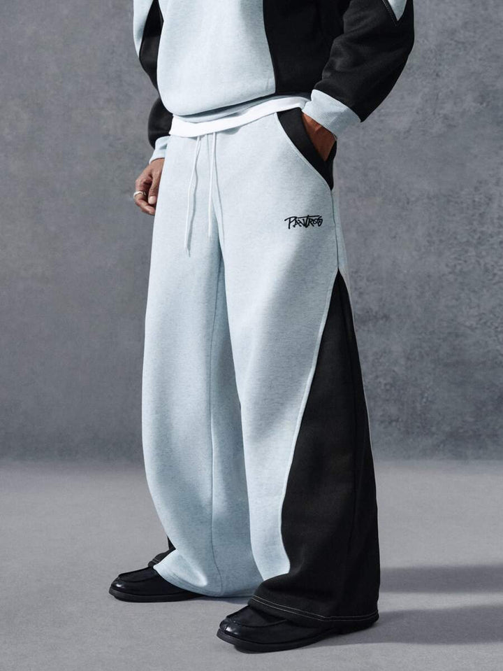 Men's two-tone tracksuit set with crew-neck top and wide-leg pants