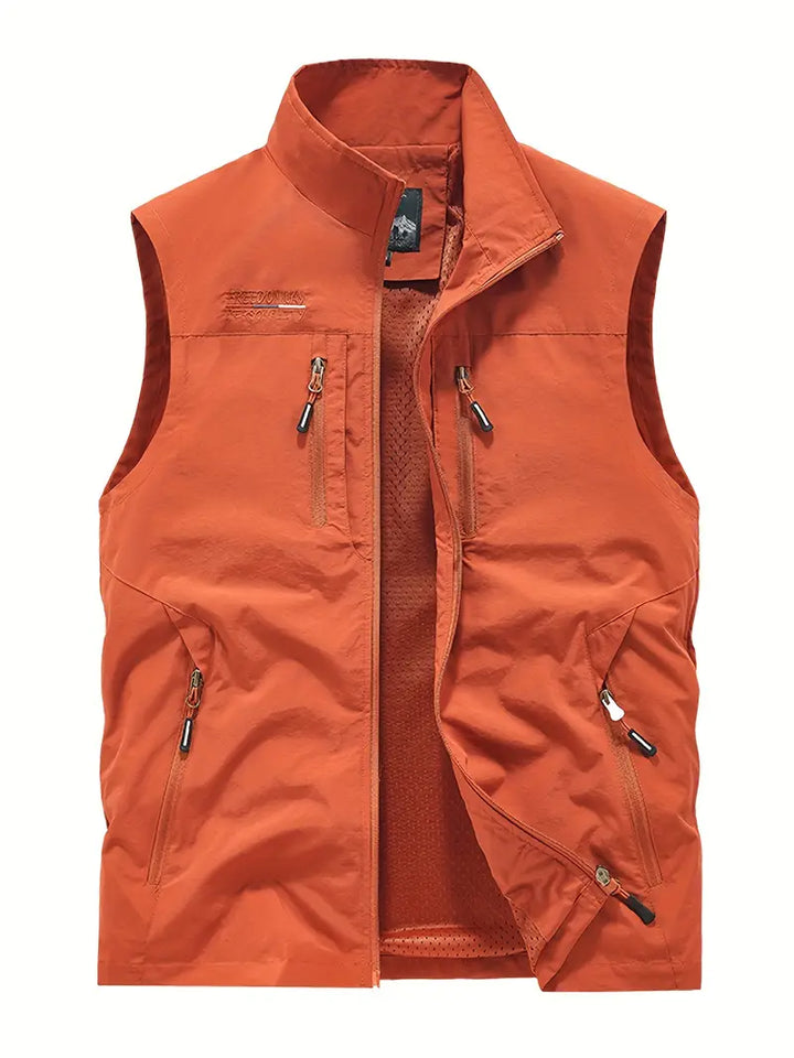 Gilet da esterno leggero con tasche multiple con cerniera da uomo