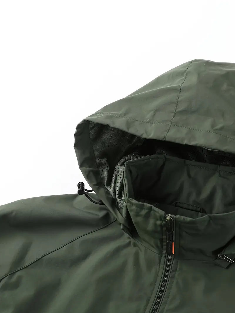 Men's Lightweight Hooded Windbreaker with Zippered Pockets