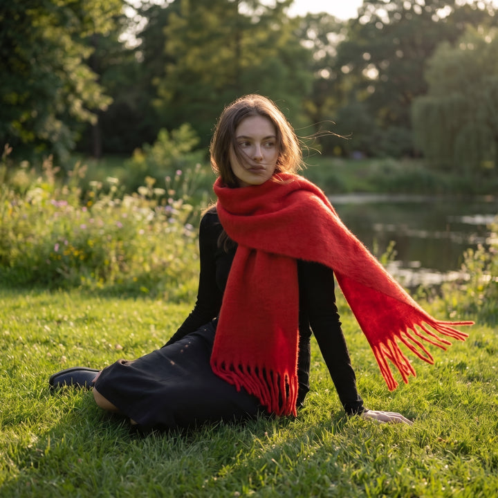 Women's Soft Cotton Scarf with Tassel Fringe and Embroidered Text