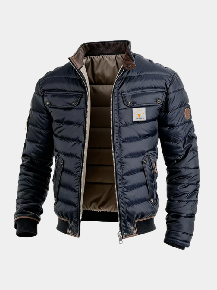 Blouson Homme Matelassé Col Montant Zippé Poches Poitrine