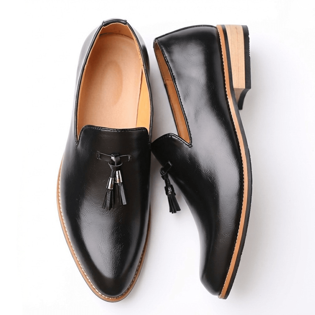 Mocassins Homme en Cuir avec Pampilles et Talon en Bois