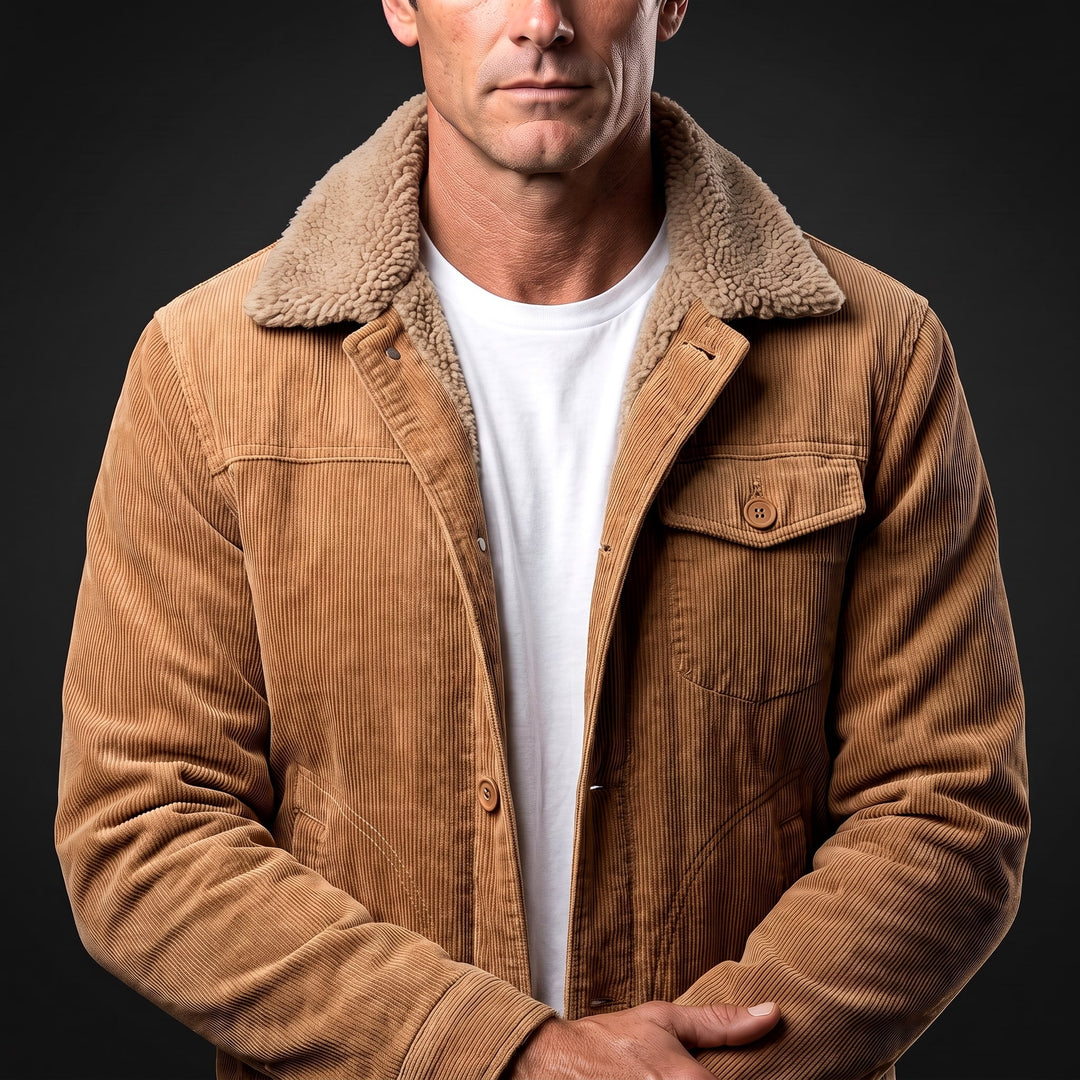 Veste en Velours Côtelé Homme Doublée Sherpa Boutonnée