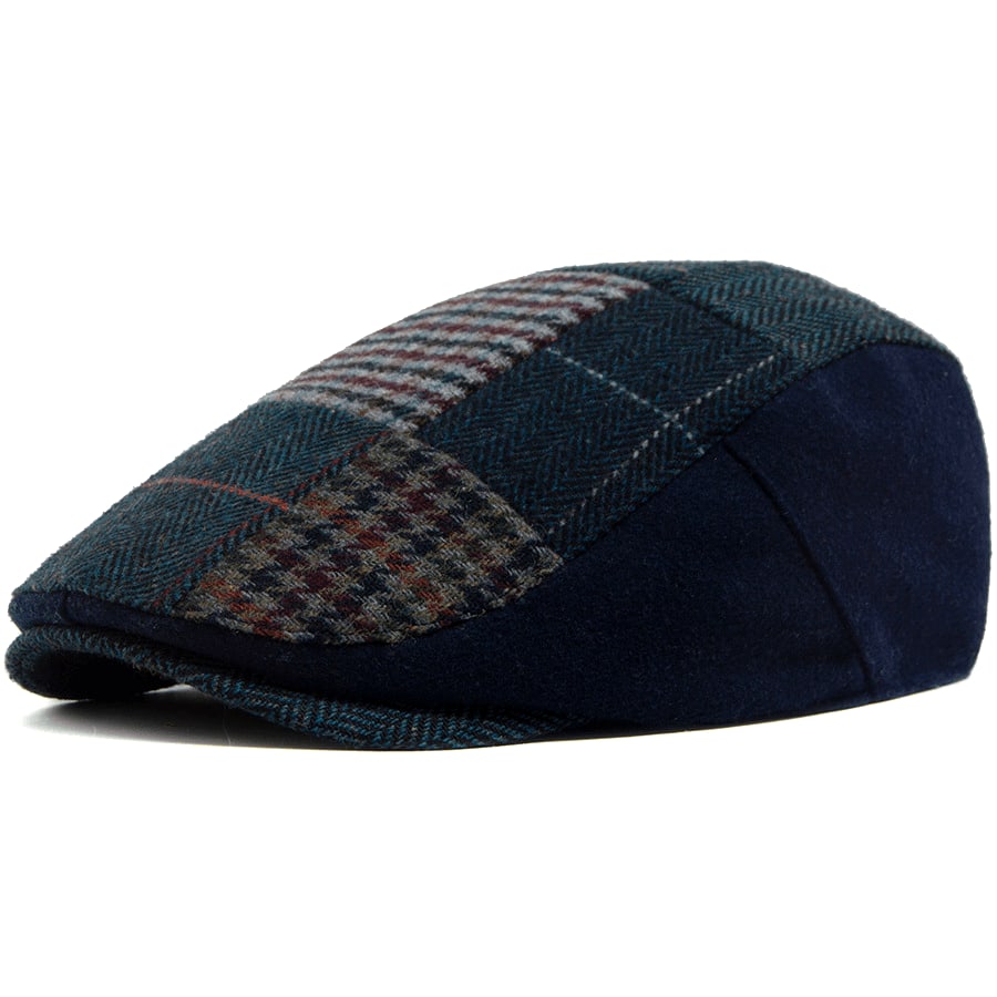 Casquette Plate Homme en Laine avec Motif Tartan et Visière Courte