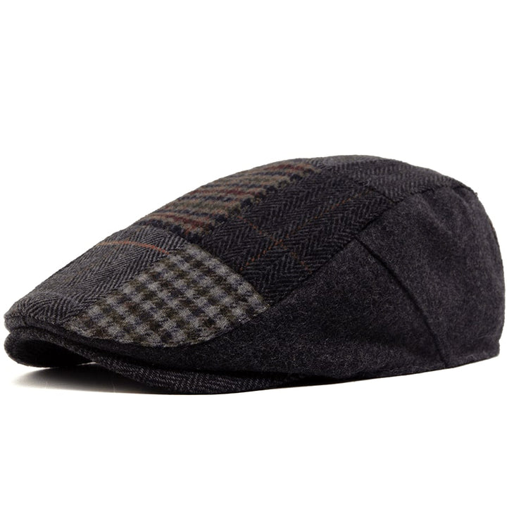 Casquette Plate Homme en Laine avec Motif Tartan et Visière Courte