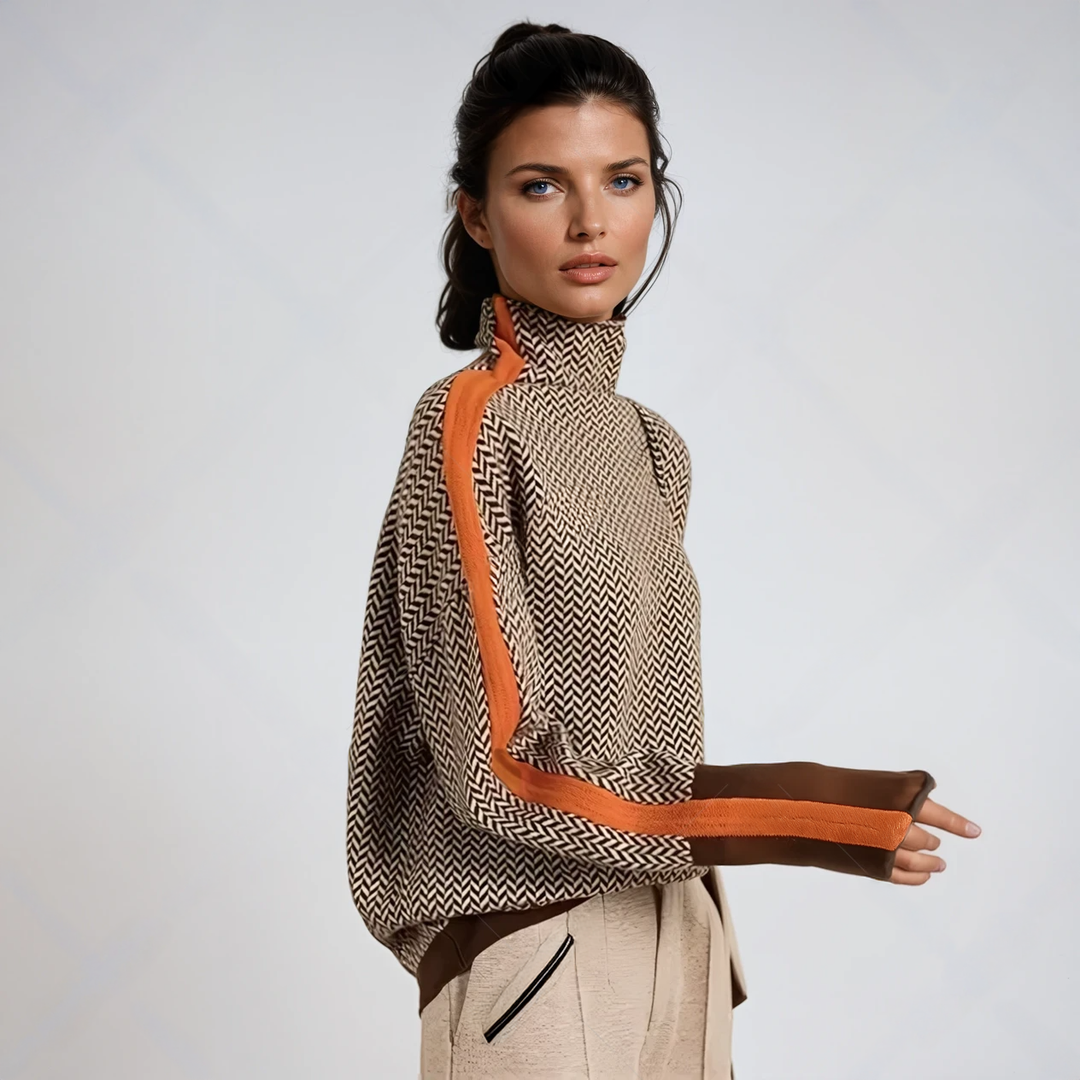 Élise | Sweat-shirt Col Roulé à Rayures Contrastées