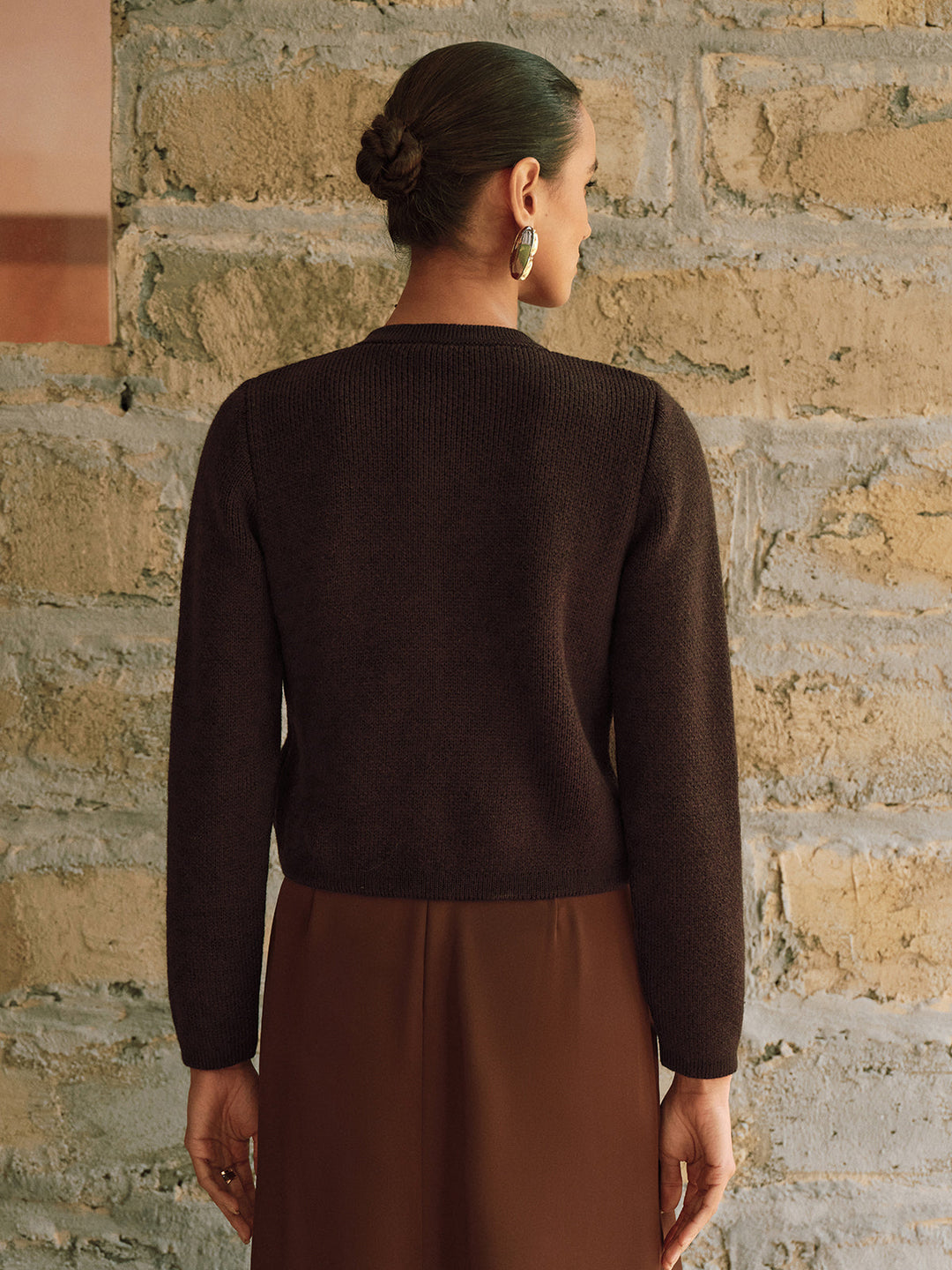 Cardigan Femme Court Ajusté Avec Boutons Dorés Et Poches