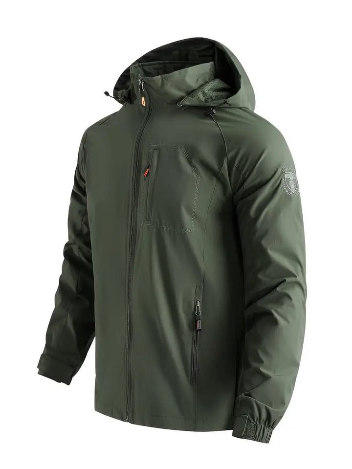 Men's Lightweight Hooded Windbreaker with Zippered Pockets