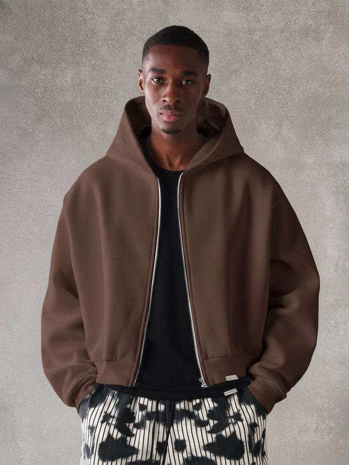 Kurzer Herren-Hoodie mit Reißverschluss, Oversize-Schnitt und Kordelzug