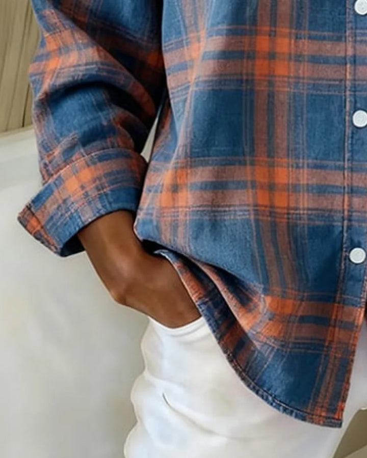Nicole | Chemise à carreaux avec col rabattu et manches longues