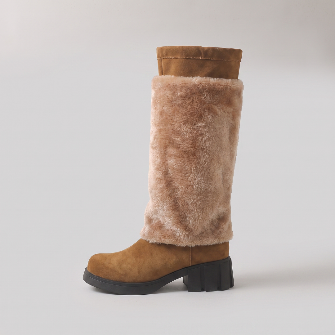 Bottes Femme Mi-Mollet Doublées Fausse Fourrure Talon Épais