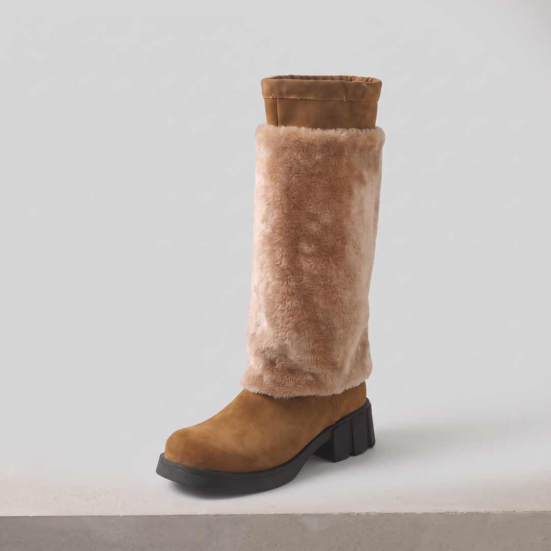 Bottes Femme Mi-Mollet Doublées Fausse Fourrure Talon Épais