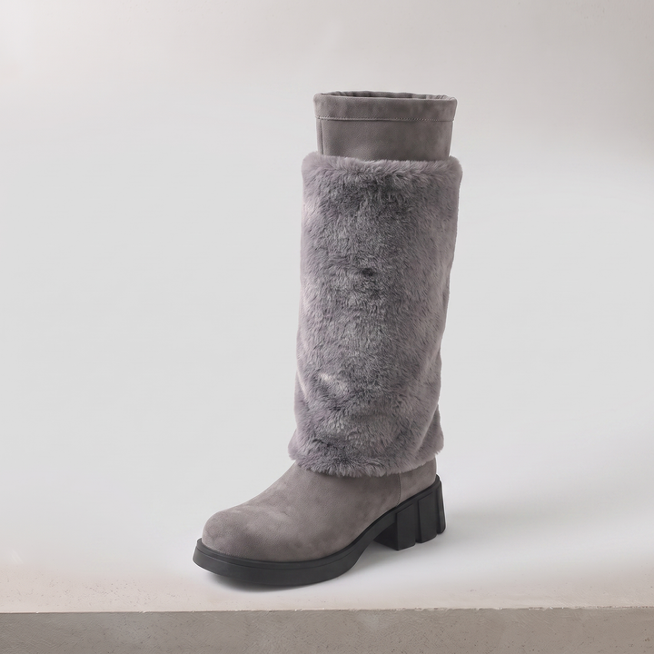 Bottes Femme Mi-Mollet Doublées Fausse Fourrure Talon Épais