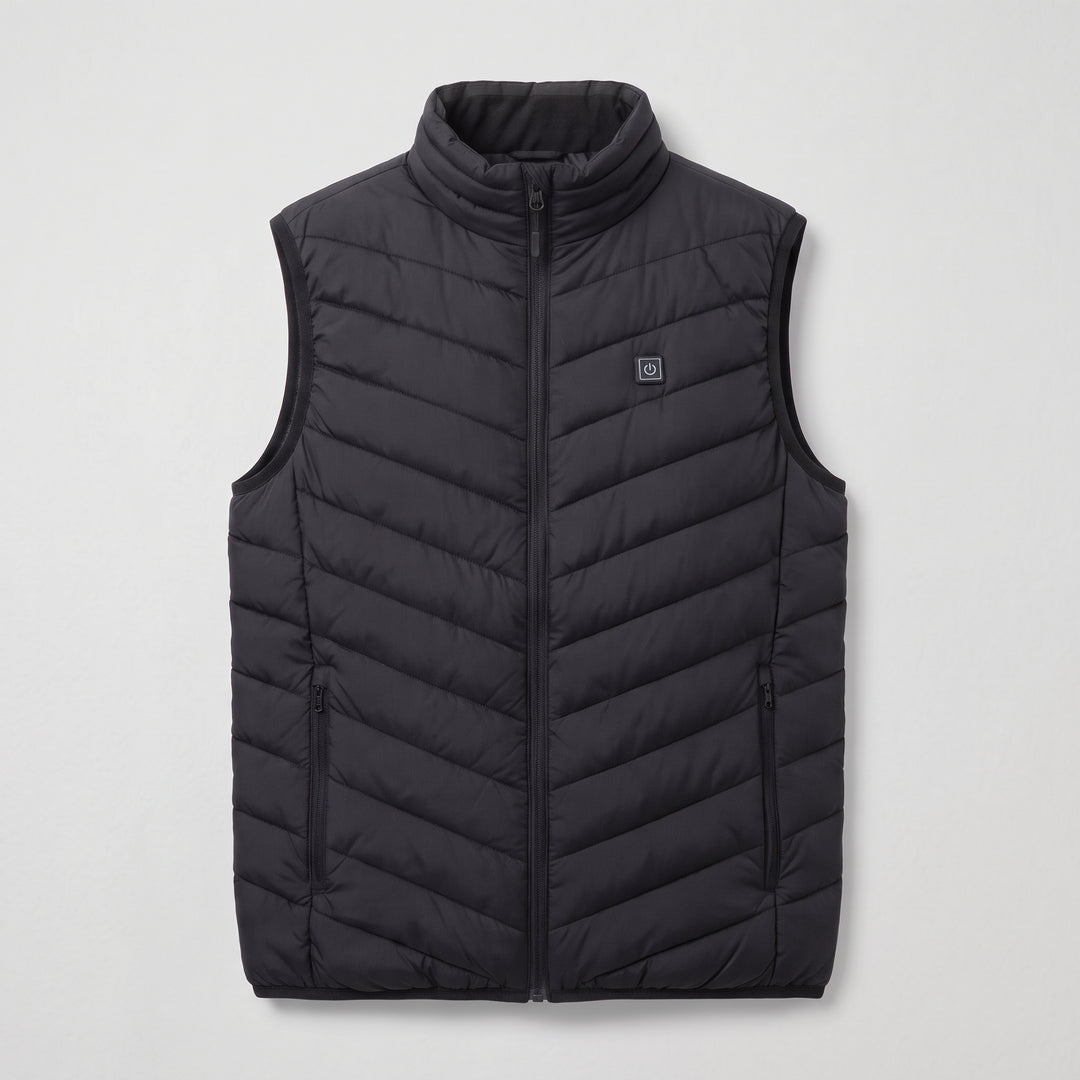 Women's Quilted Heated Vest with Stand-Up Collar and Zippered Pockets