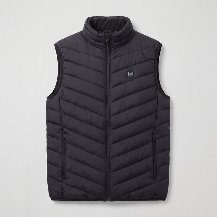 Women's Quilted Heated Vest with Stand-Up Collar and Zippered Pockets