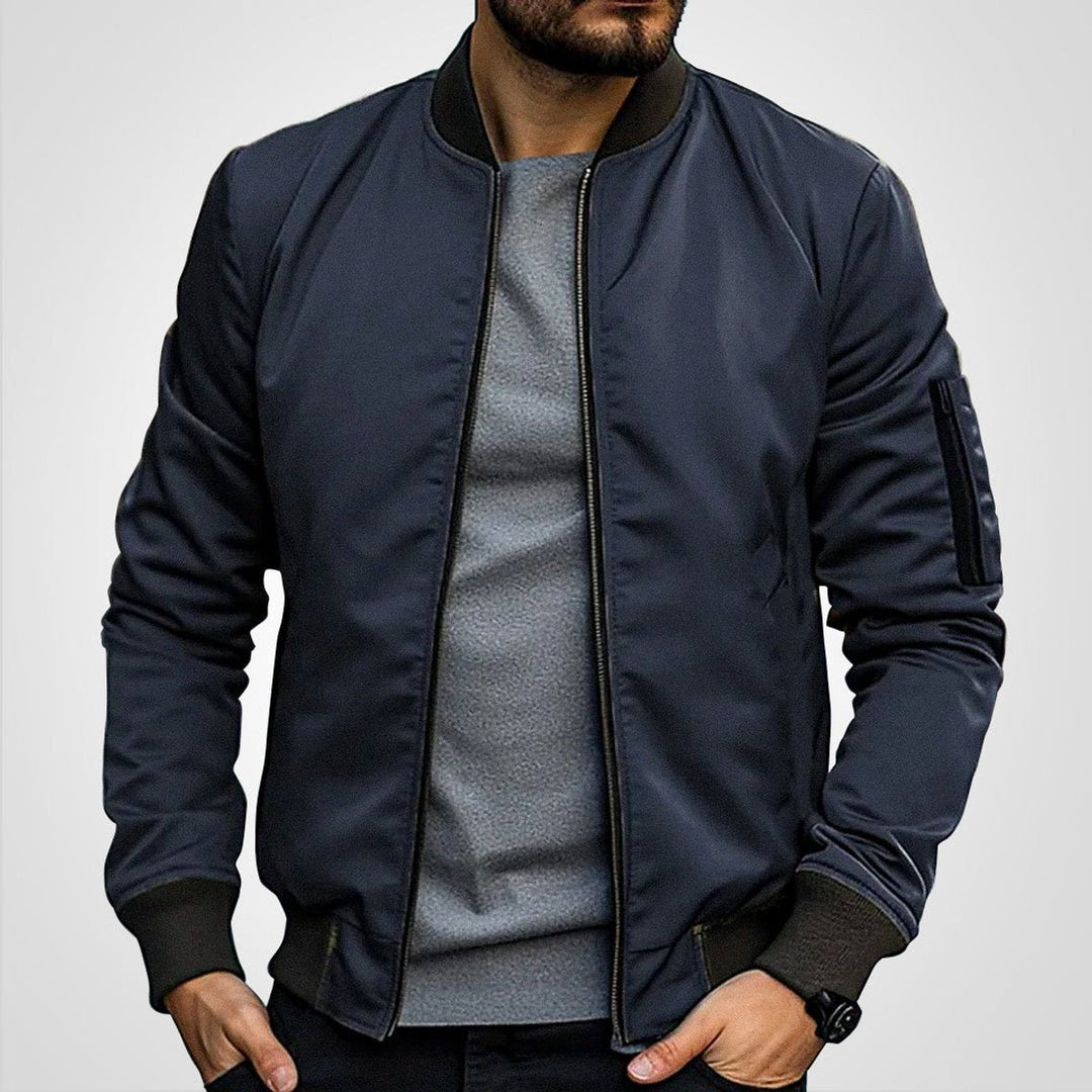 Lightweight Men's Bomber Jacket with Zipper Closure and Ribbed Cuffs