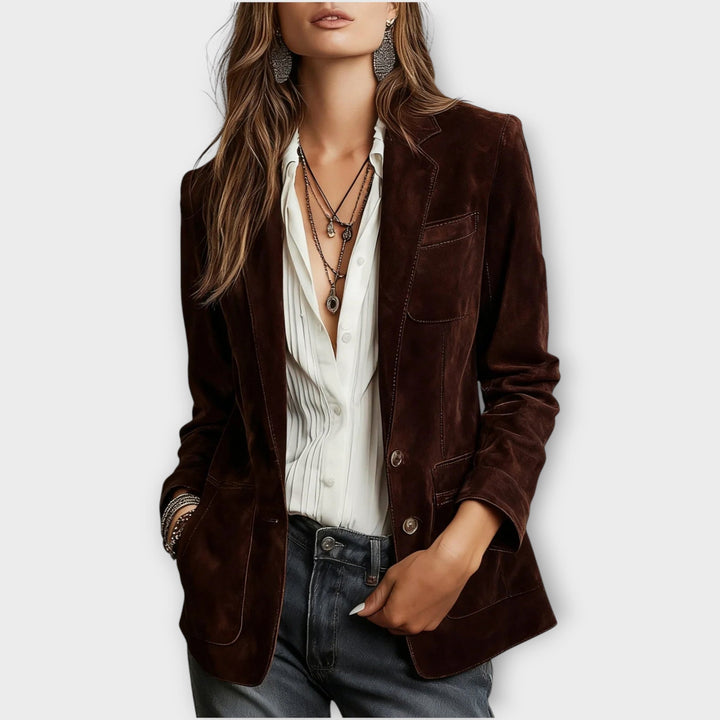 Damesblazer van suède - getailleerd model met knopen in vintage stijl