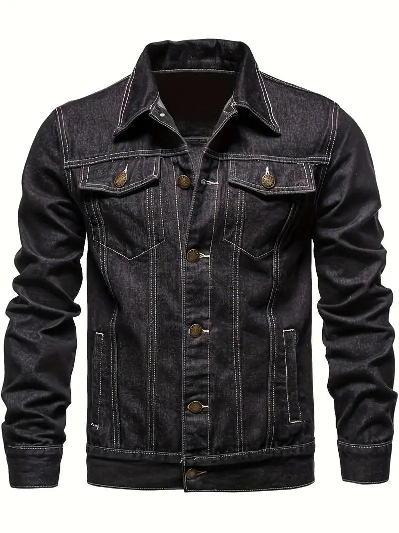 Veste en Jean à Col Chemise et Poches Poitrine pour Homme