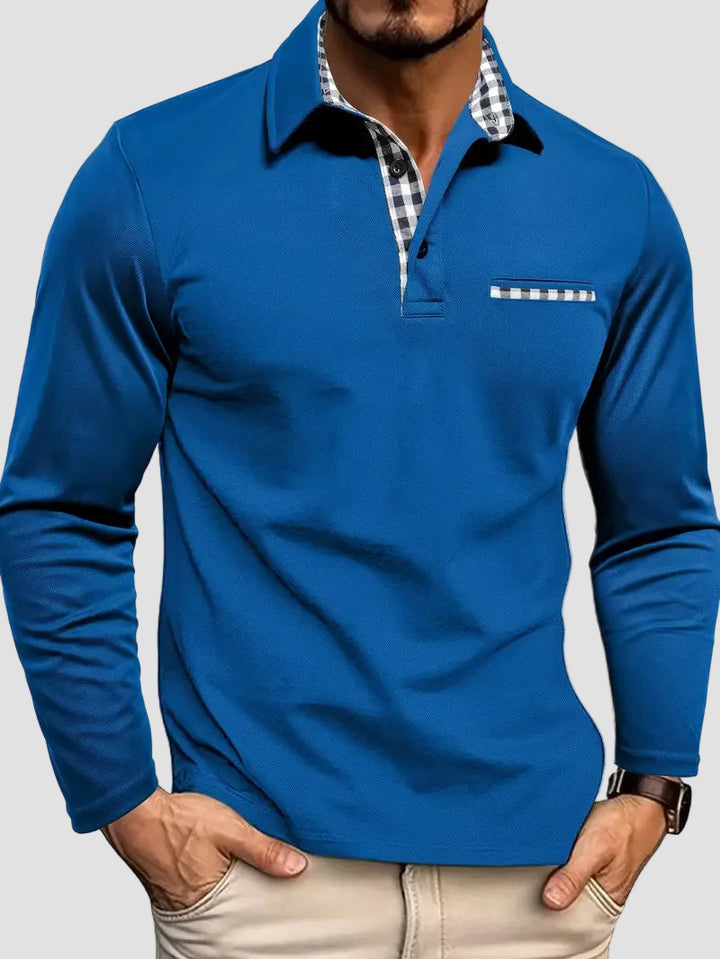 Felix | Polo Homme à Manches Longues avec Détails à Carreaux