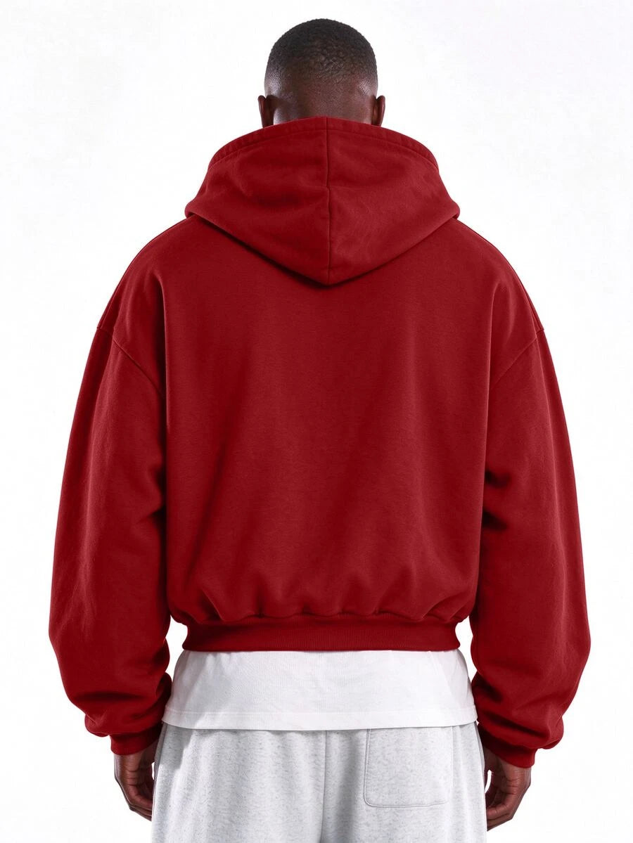 Kurzer Herren-Kapuzenpullover mit Reißverschluss, Kordelzug und Vordertaschen