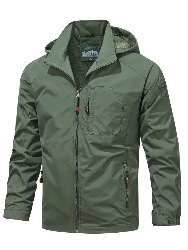 Men's Lightweight Hooded Windbreaker with Zippered Pockets