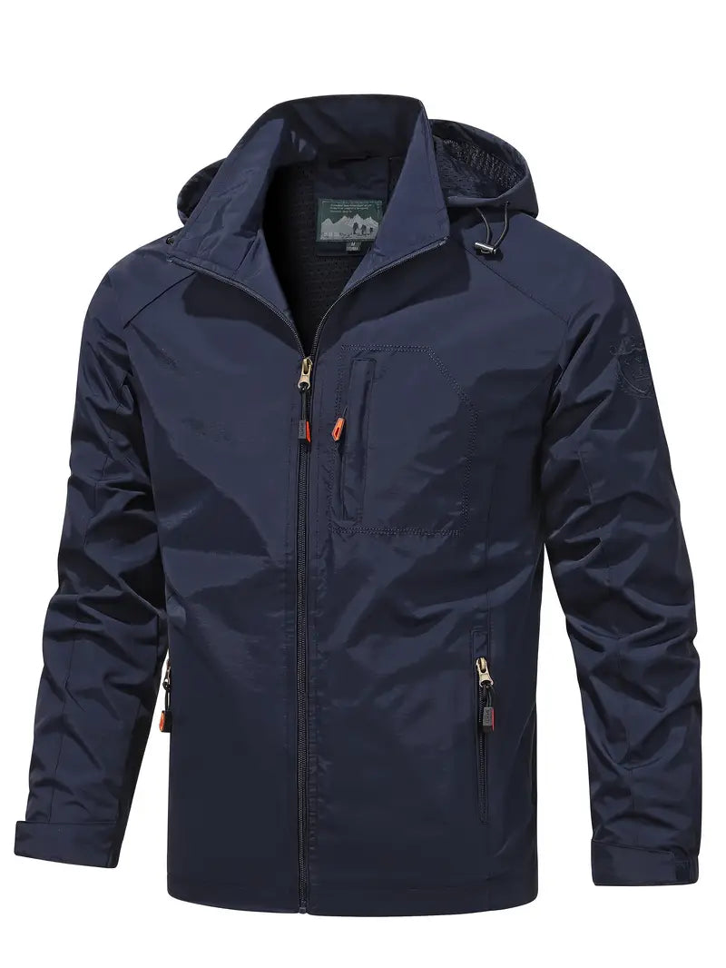 Men's Lightweight Hooded Windbreaker with Zippered Pockets