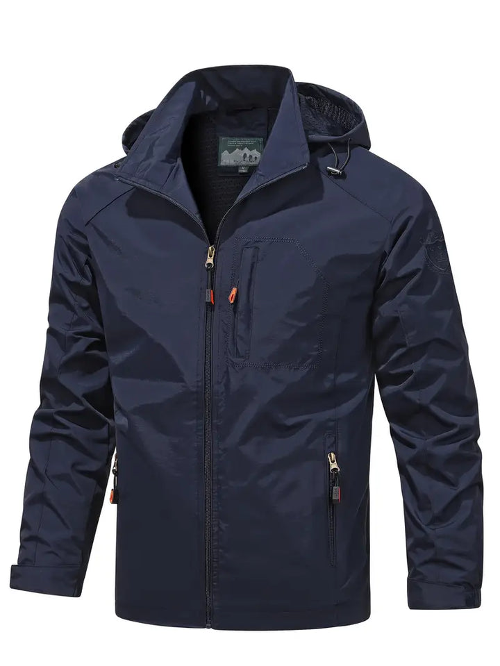 Men's Lightweight Hooded Windbreaker with Zippered Pockets