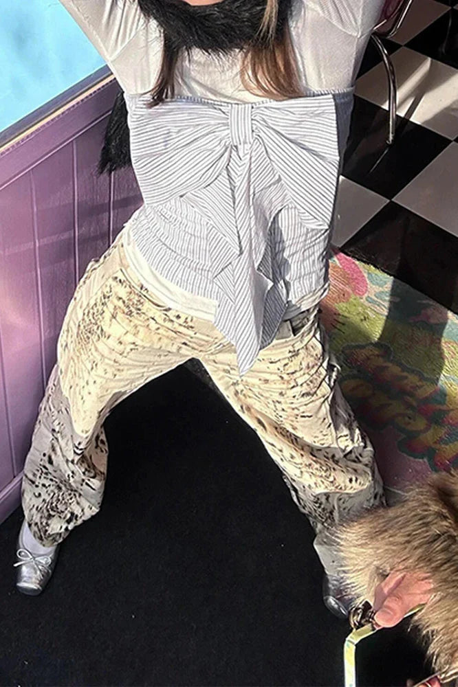 Jeans met luipaardprint, wijde pijpen - hoge taille, los model