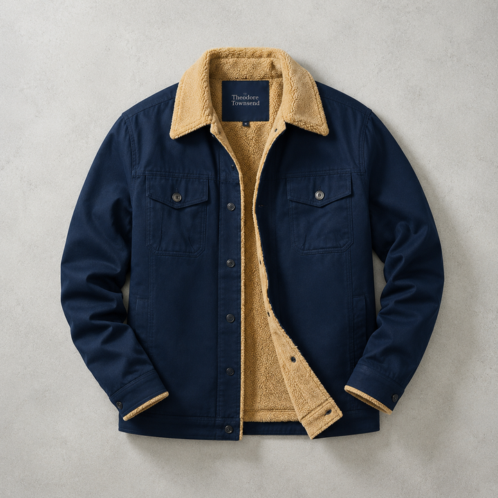 Men's Trucker Jacket Lined with Faux Fur and Chest Pockets