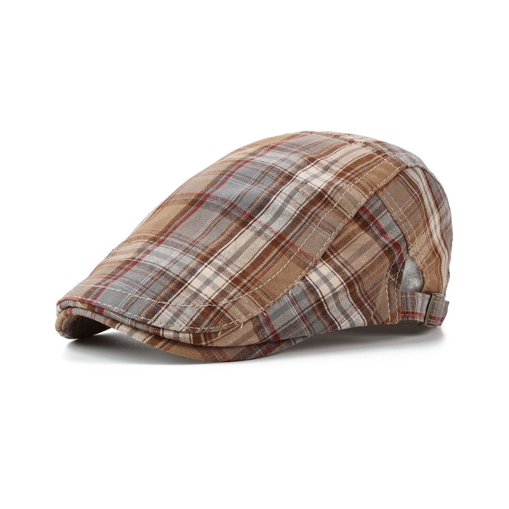 Herren-Schiebermütze mit Tartan-Muster, verstellbarem Riemen und kurzem Schirm