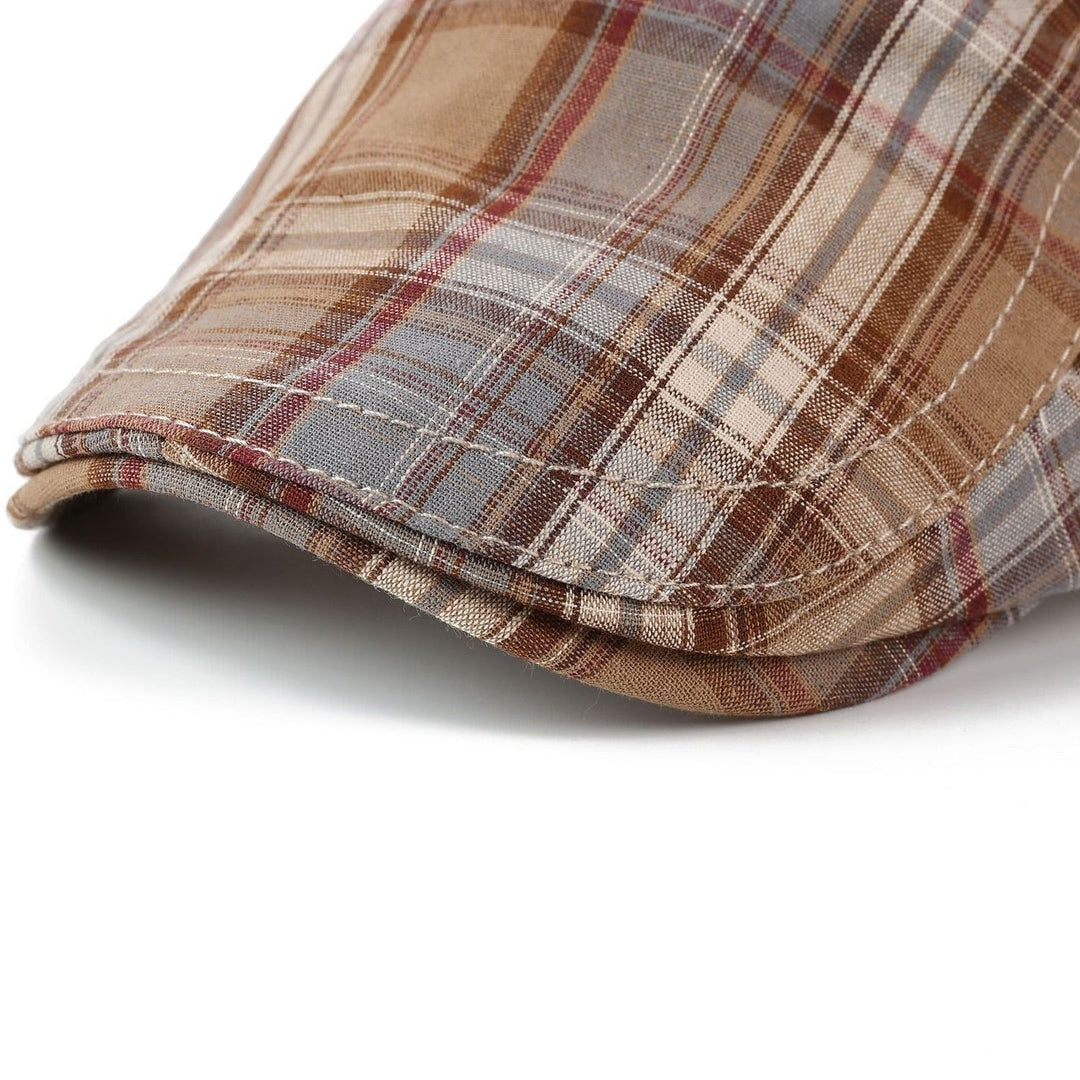 Herren-Schiebermütze mit Tartan-Muster, verstellbarem Riemen und kurzem Schirm