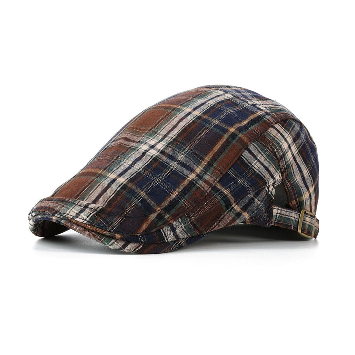 Herren-Schiebermütze mit Tartan-Muster, verstellbarem Riemen und kurzem Schirm
