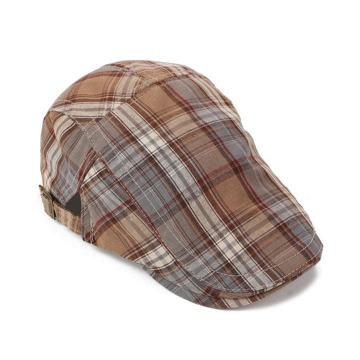 Herren-Schiebermütze mit Tartan-Muster, verstellbarem Riemen und kurzem Schirm